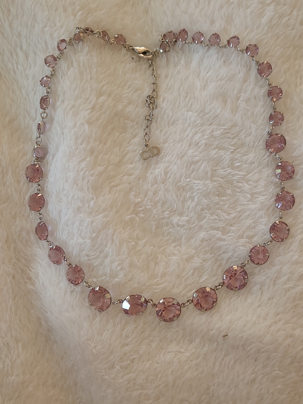 Dior Pink Crystal Round Station Necklace